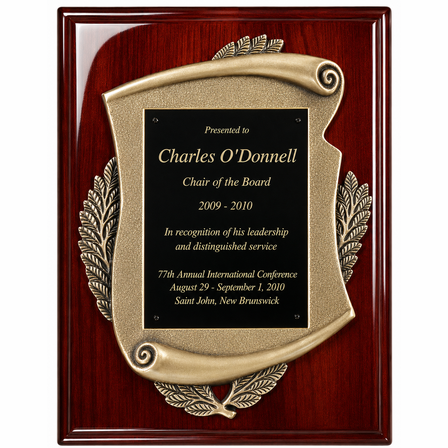 Personalized Rosewood Plaque with Antique Bronze Scroll Casting & Engraving Plate