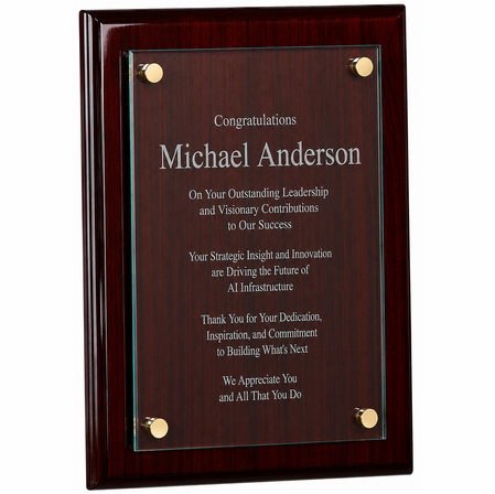 Personalized Rosewood Plaque With Floating Jade Glass