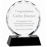 Personalized Round Crystal Recogntition Award On Black Crystal Base - 7" Height
