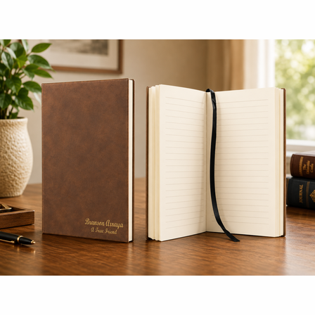 Personalized Rustic Brown Journal with Black Satin Bookmark