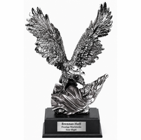 Personalized Silver Soaring Eagle & Flag on Black Podium Base