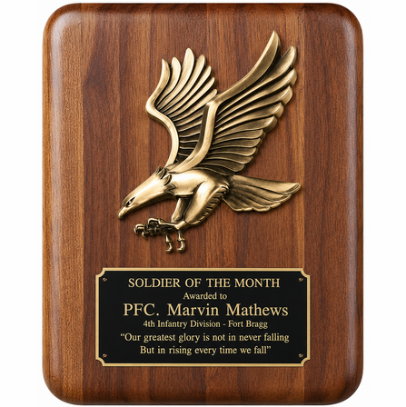 Personalized Soaring Eagle Theme Solid American Walnut Plaque