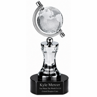 Personalized Spinning Crystal Globe On Black Pedestal