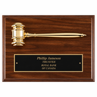 Personalized Walnut Finish Plaque with Attached Gold Gavel