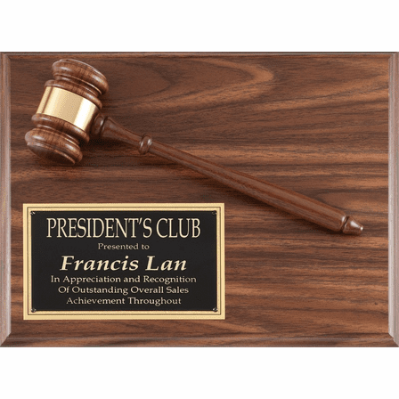 Personalized Walnut Finish Plaque with Attached Wood Gavel