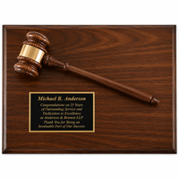 Personalized Walnut Finish Plaque with Attached Wood Gavel