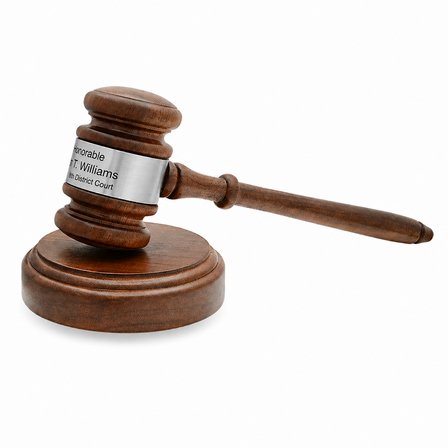 Personalized Walnut Wooden Gavel With Silver Band & Sounding Board
