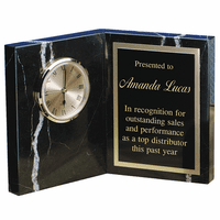 Personalized Zebra Marble Book Style Desk Clock - Discontinued