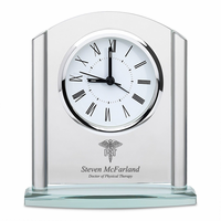 Physical Therapist Arched Glass Personalized Desk Clock with Silver Finish Accents