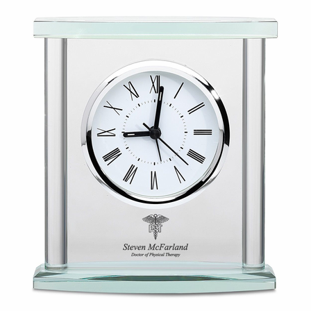 Physical Therapist Personalized Glass Table Clock with Silver Finish Accents