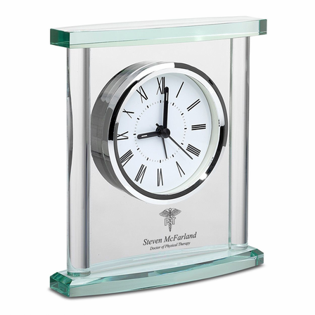 Physical Therapist Personalized Glass Table Clock with Silver Finish Accents