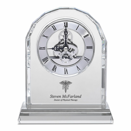 Physical Therapist Solid Crystal Personalized Quartz Clock With Arched Top