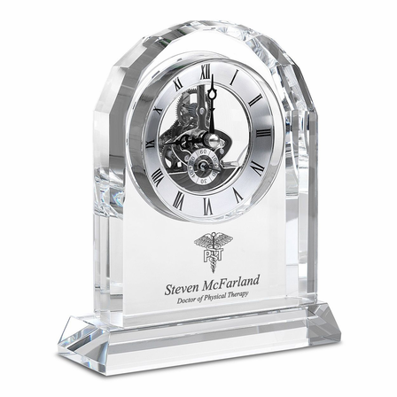 Physical Therapist Solid Crystal Personalized Quartz Clock With Arched Top