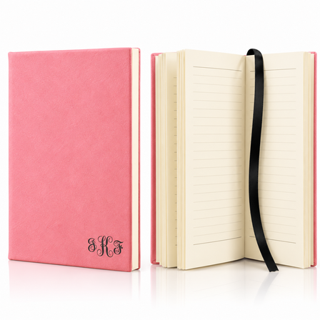 Pink Journal with Black Satin Bookmark with Script Monogram