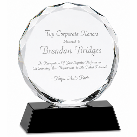 Premier Personalized Round Crystal Award On Black Crystal Base