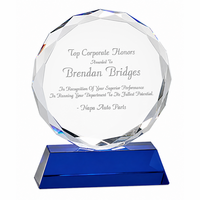 Premier Personalized Round Crystal Award On Blue Crystal Base