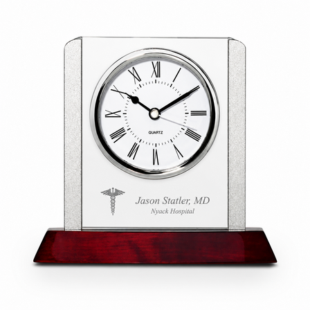 Prestige Collection Doctor Theme Personalized Rosewood, Glass & Steel Desktop Clock