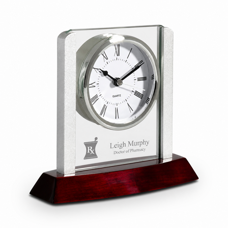 Prestige Collection Pharmacist Theme Personalized Rosewood, Glass & Steel Desktop Clock