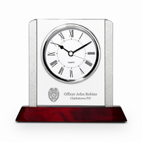Prestige Collection Police Theme Personalized Rosewood, Glass & Steel Desktop Clock