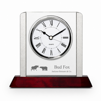 Prestige Collection Wall Street Theme Personalized Rosewood, Glass & Steel Desktop Clock