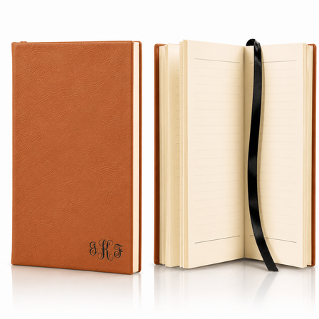 Rawhide Tone Journal with Black Satin Bookmark with Script Monogram