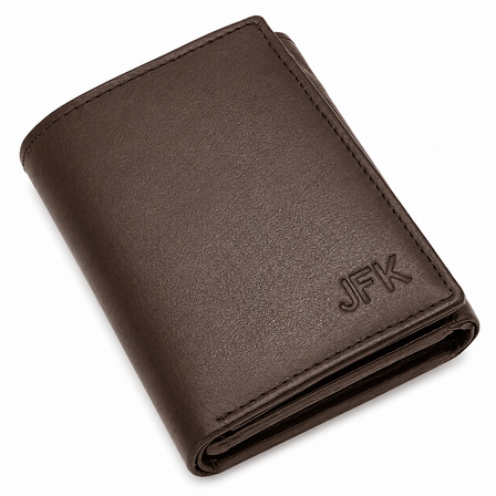 RFID Blocking Brown Leather Trifold Wallet With Flip Up ID Holder