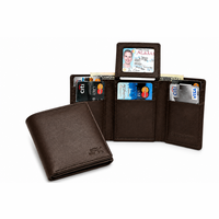 RFID Blocking Brown Leather Trifold Wallet With Flip Up ID Holder