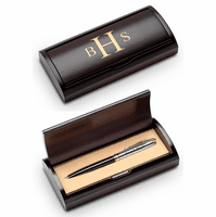 Roman Monogram Black & Gold Ballpoint Pen with Cherry Wood Box