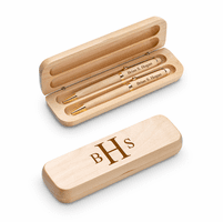 Roman Monogram Theme Personalized Maple Wood Double Pen and Box Set