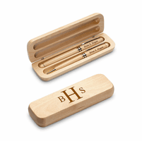Roman Monogram Personalized Maple Wood Ballpoint Pen & Fountain Pen Set