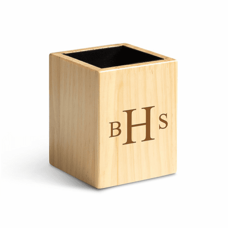 Roman Monogram Theme Personalized Maple Wood Pen and Pencil Cup