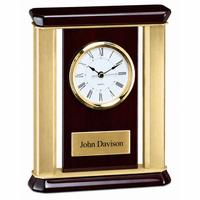 Rosewood & Brass Tone Aluminum Personalized Desktop Clock