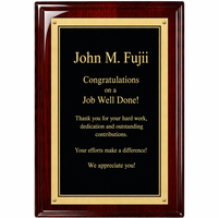 Rosewood Plaque With Black Engraving Plate with Thick Gold Border - RP157
