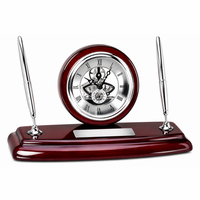 Rosewood & Silver Personalized  Dual Pen Stand & Clock