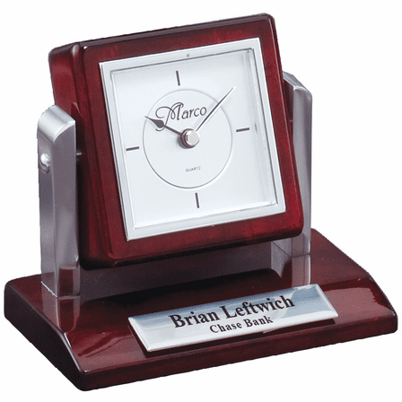 Rotating Piano Finish Rosewood Desk Clock