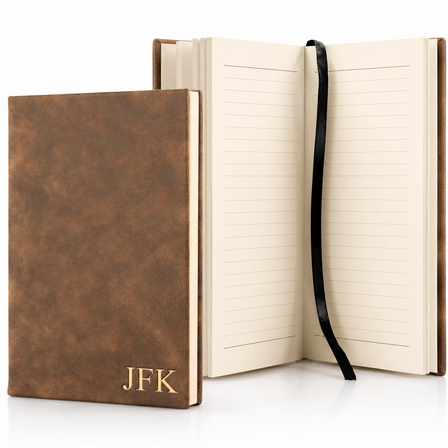 Rustic Brown Journal with Black Satin Bookmark with Personalized Initials