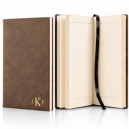 Rustic Brown Journal with Black Satin Bookmark with Roman Monogram