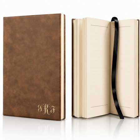 Rustic Brown Journal with Black Satin Bookmark with Script Monogram