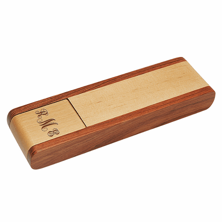 Script Monogram Laser Engraved Flip Over Wooden Pen Stand & Pen