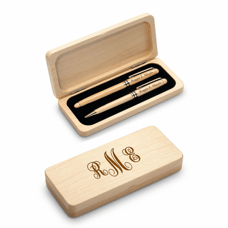 Script Monogram Elegance Collection Maple Wood Pen & Letter Opener Set