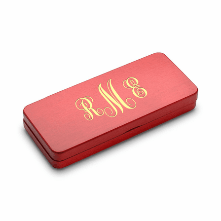 Script Monogram Engraved Black & Gold Ballpoint Pen with Cherry Wood Box
