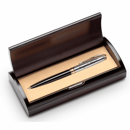 Script Monogram Executive Black & Silver Personalized Ballpoint Pen & Pencil Set
