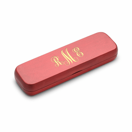 Script Monogram Laser Engraved Flip Over Wooden Pen Stand & Pen