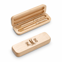 Script Monogram Theme Personalized Maple Wood Double Pen and Box Set