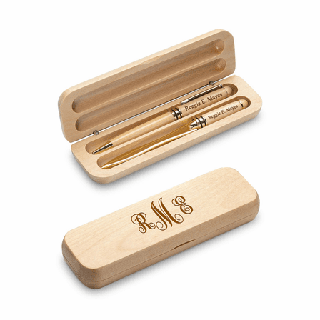 Script Monogram Personalized Cherrywood Ballpoint Pen & Fountain Pen Set