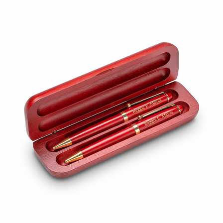 Script Monogram Theme Personalized Cherry Finish Pen and Pencil Set
