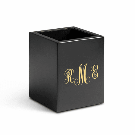 Script Monogram Theme Personalized Cherry Finish Wood Pen and Pencil Cup