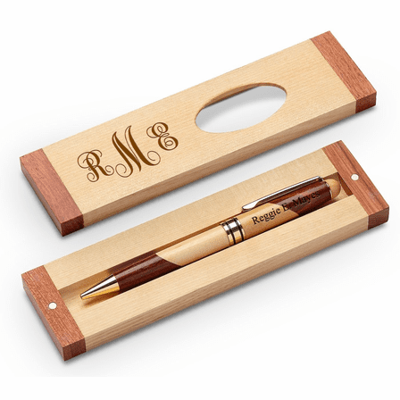 Script Monogram Theme Personalized Maple & Rosewood Engraved Pen and Box