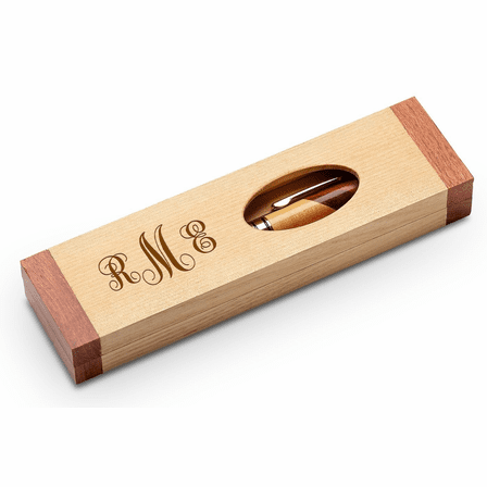 Script Monogram Theme Personalized Maple & Rosewood Engraved Pen and Box