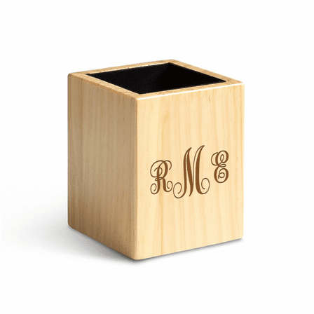 Script Monogram Theme Personalized Maple Wood Pen and Pencil Cup
